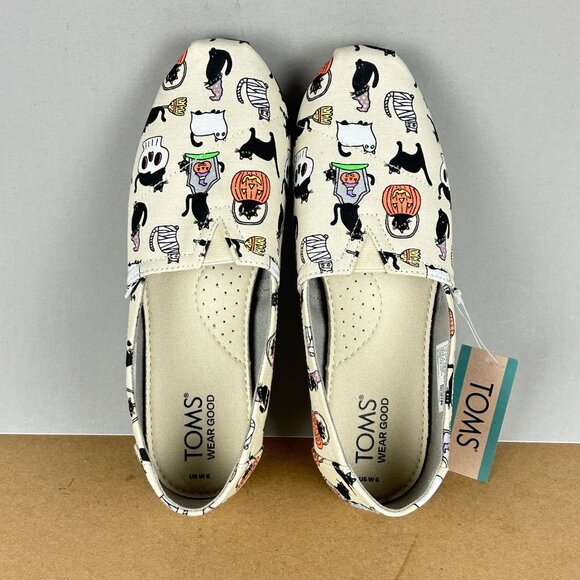 Toms Belmont Halloween Cats Slip On Casual Shoes Womens 6 Natural Halloween - Picture 10 of 11